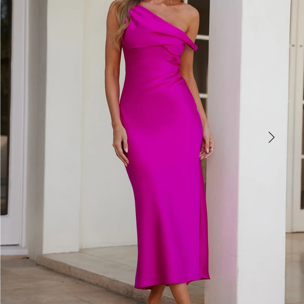 Hello Molly Fuchsia One-Shoulder Dress